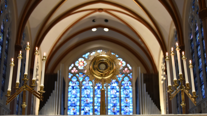 monstrance with the Blessed Sacrament at Sept. 9, 2020 prayer service and Eucharistic Adoration
