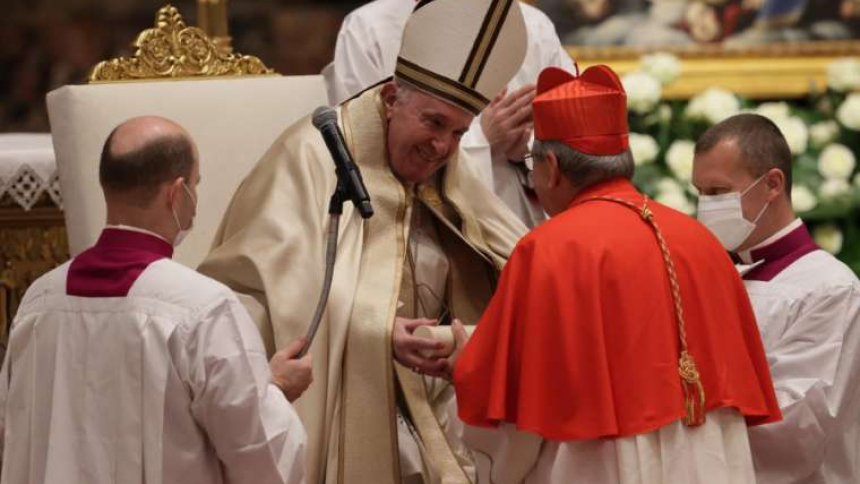 Pope Francis greets Cardinal Enrico Feroci 