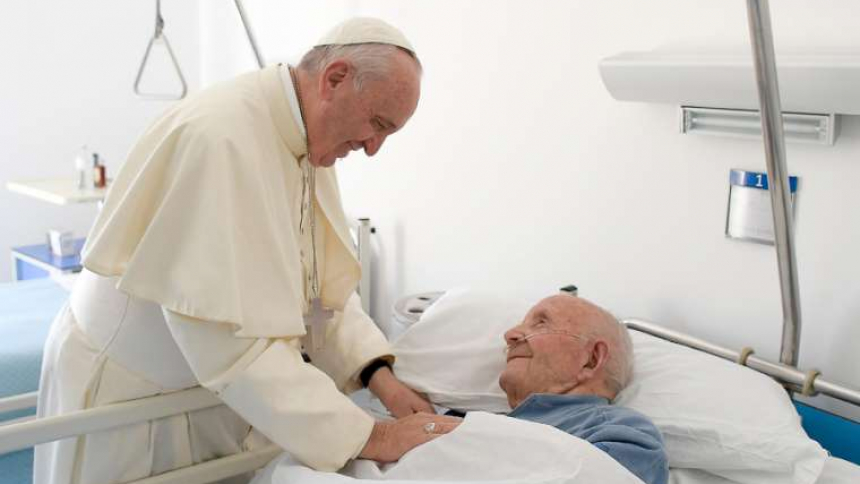 Pope Francis visits the San Raffaele Borona assisted living home in Rieti, Italy Oct. 4, 2016. 